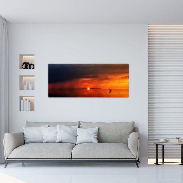 Slika zalaska sunca s jedrilicom (120x50 cm)