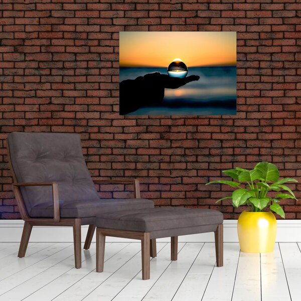 Slika staklene kugle u dlanu (70x50 cm)