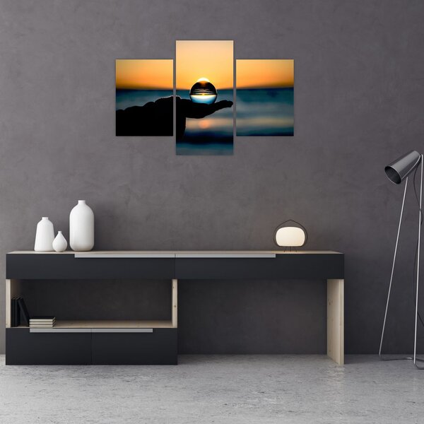 Slika staklene kugle u dlanu (90x60 cm)