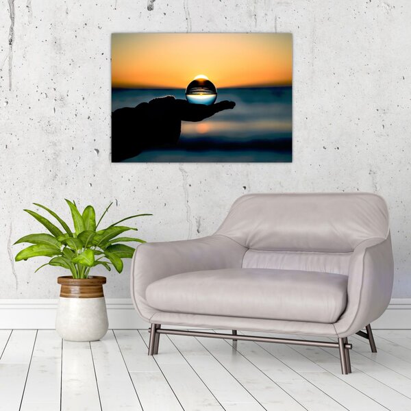 Slika staklene kugle u dlanu (70x50 cm)