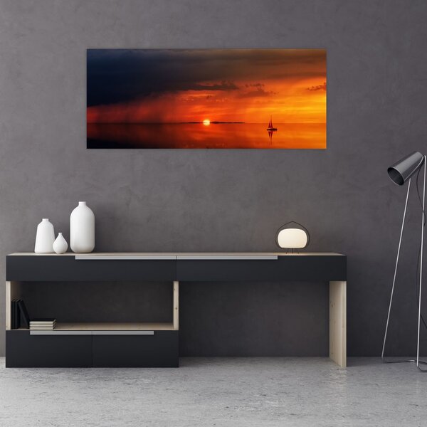Slika zalaska sunca s jedrilicom (120x50 cm)