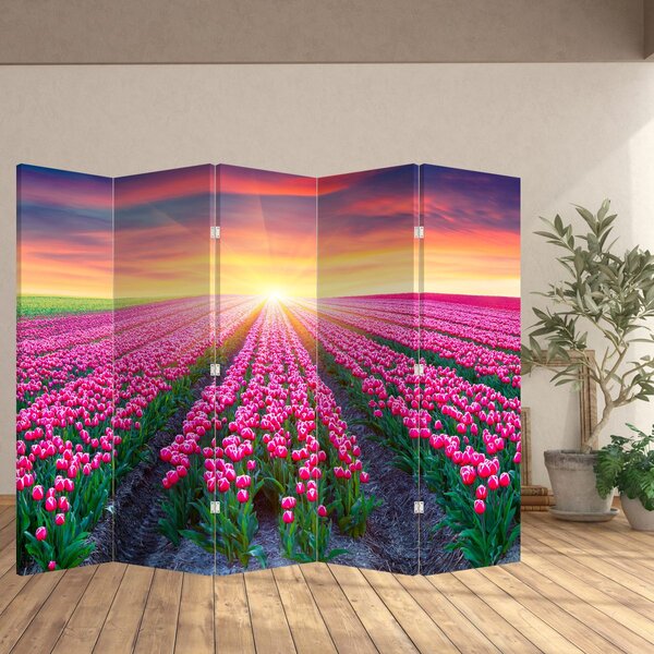 Paravan - Polje tulipana sa suncem (210x170 cm)