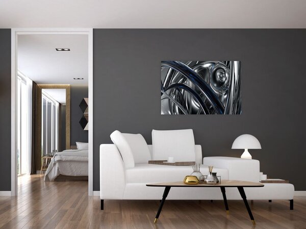 Slika sive apstrakcije s dodatkom plave (90x60 cm)