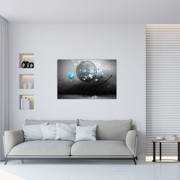 Slika - svijetlo plave apstraktne kugle (90x60 cm)