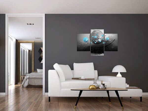 Slika - svijetlo plave apstraktne kugle (90x60 cm)