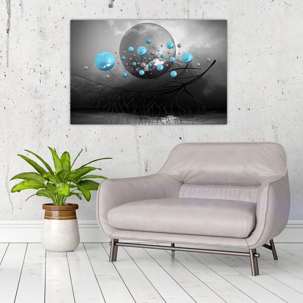 Slika - svijetlo plave apstraktne kugle (90x60 cm)