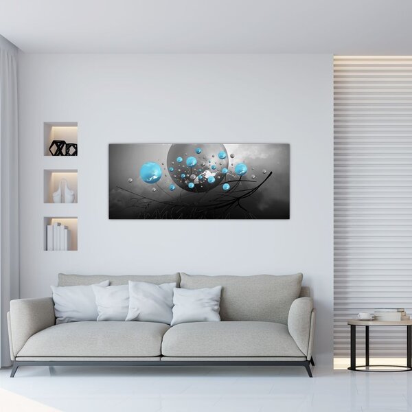Slika - svijetlo plave apstraktne kugle (120x50 cm)
