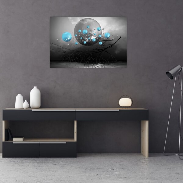 Slika - svijetlo plave apstraktne kugle (90x60 cm)