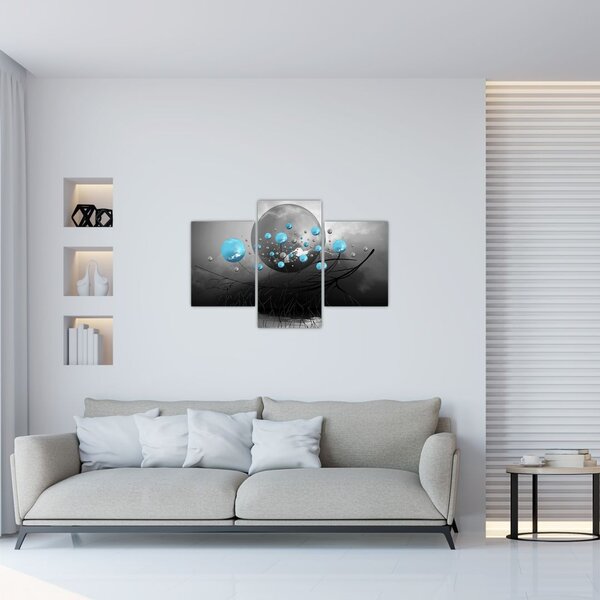Slika - svijetlo plave apstraktne kugle (90x60 cm)