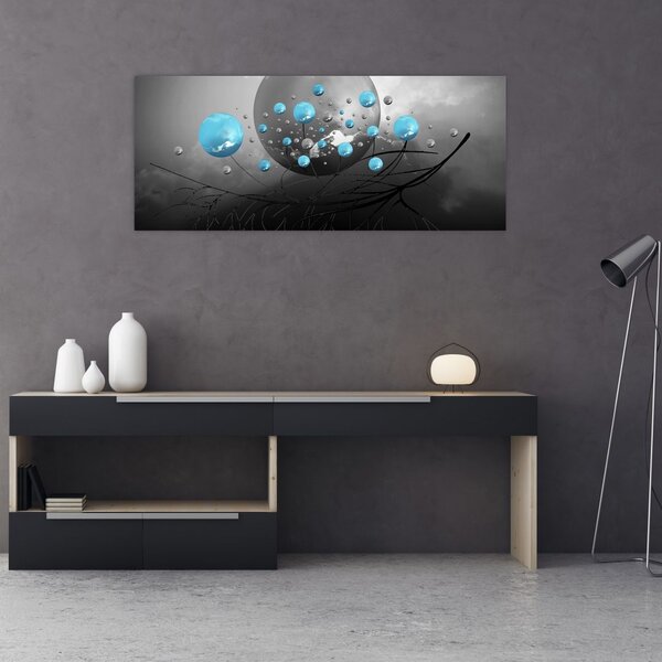 Slika - svijetlo plave apstraktne kugle (120x50 cm)