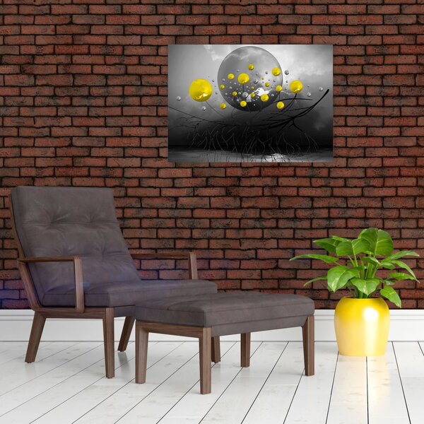 Slika - žute apstraktne kugle (70x50 cm)