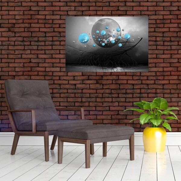 Slika - svijetlo plave apstraktne kugle (90x60 cm)