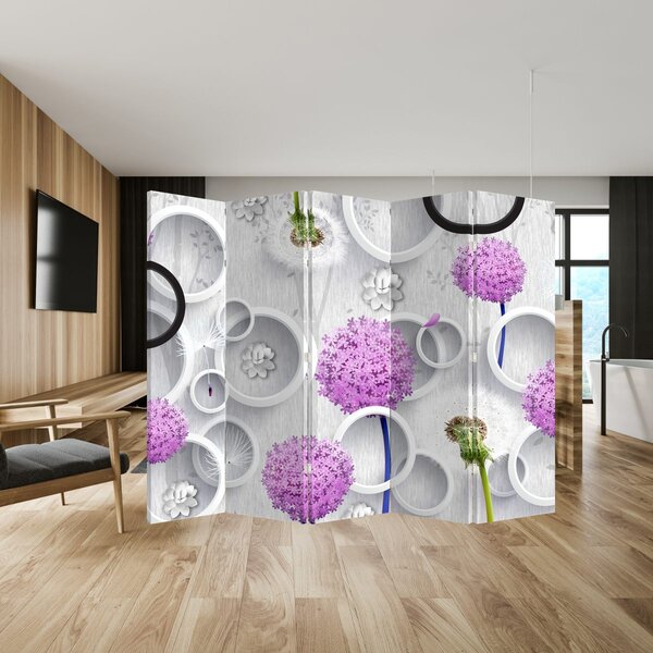 Paravan - 3D apstrakcija s krugovima i cvijećem (210x170 cm)