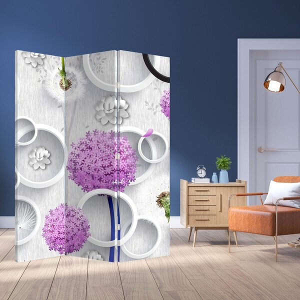 Paravan - 3D apstrakcija s krugovima i cvijećem (126x170 cm)