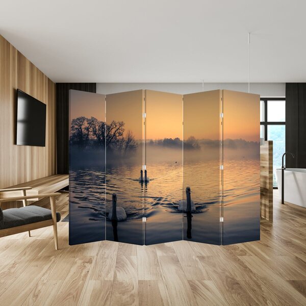 Paravan - Labudovi na vodi u magli (210x170 cm)
