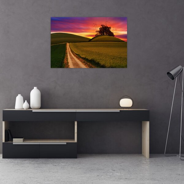 Slika polja sa zalaskom sunca (90x60 cm)