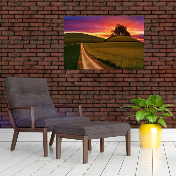 Slika polja sa zalaskom sunca (90x60 cm)