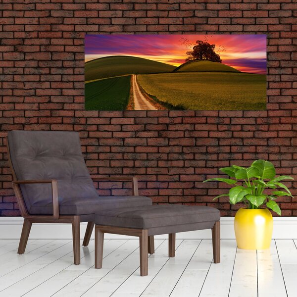 Slika polja sa zalaskom sunca (120x50 cm)