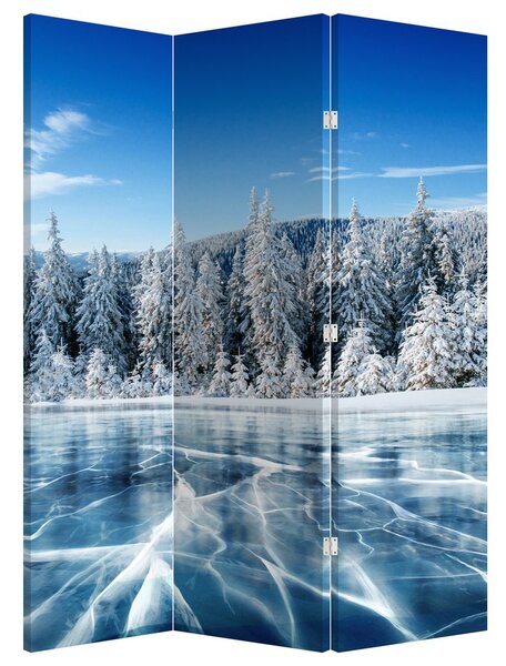 Paravan - Zaleđeno jezero i snijegom prekriveno drveće (126x170 cm)