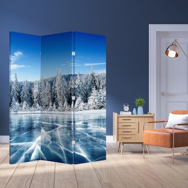 Paravan - Zaleđeno jezero i snijegom prekriveno drveće (126x170 cm)
