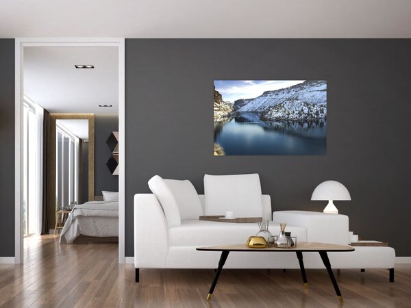 Slika - zimski krajolik s jezerom (90x60 cm)
