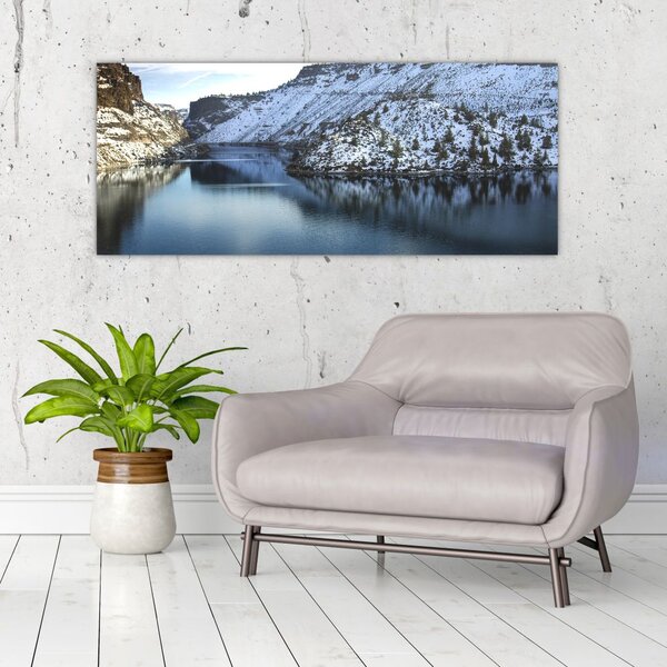 Slika - zimski krajolik s jezerom (120x50 cm)