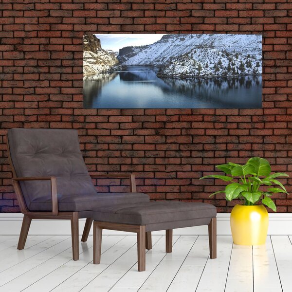 Slika - zimski krajolik s jezerom (120x50 cm)