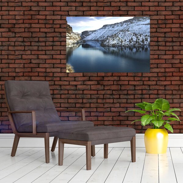 Slika - zimski krajolik s jezerom (90x60 cm)