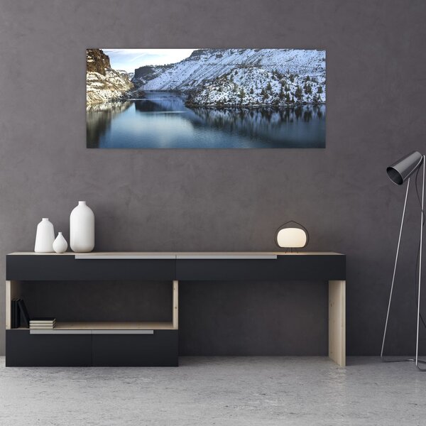 Slika - zimski krajolik s jezerom (120x50 cm)
