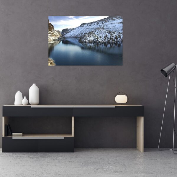 Slika - zimski krajolik s jezerom (90x60 cm)