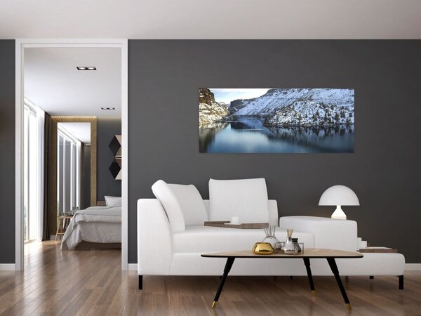 Slika - zimski krajolik s jezerom (120x50 cm)