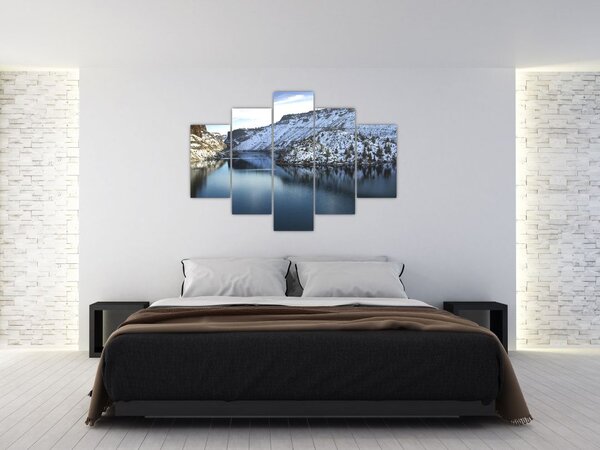 Slika - zimski krajolik s jezerom (150x105 cm)