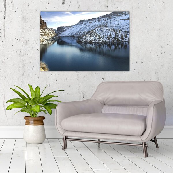 Slika - zimski krajolik s jezerom (90x60 cm)