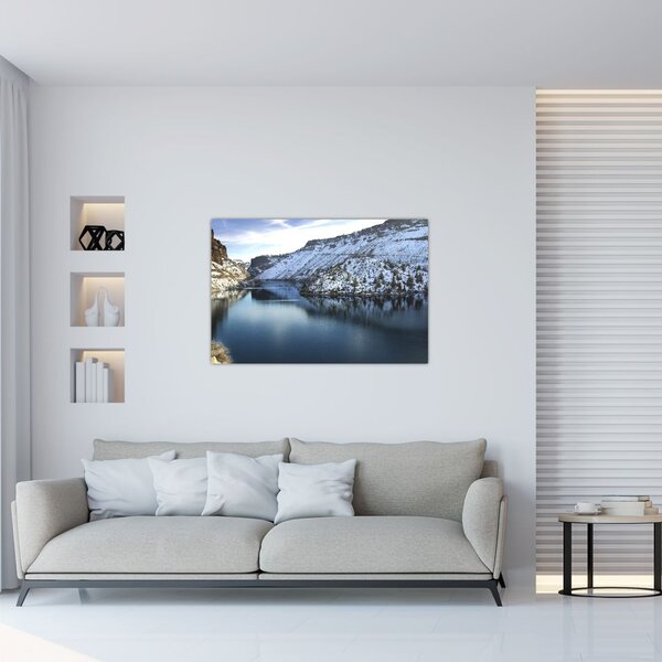 Slika - zimski krajolik s jezerom (90x60 cm)