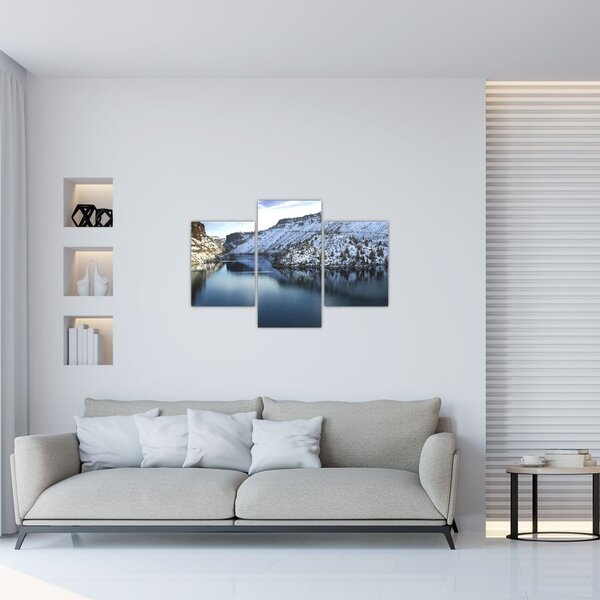 Slika - zimski krajolik s jezerom (90x60 cm)