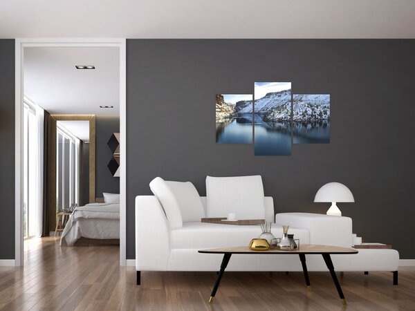 Slika - zimski krajolik s jezerom (90x60 cm)