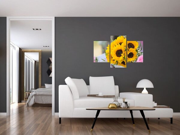 Slika vjenčanog buketa suncokreta (90x60 cm)
