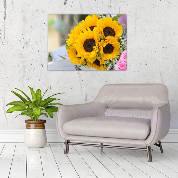 Slika vjenčanog buketa suncokreta (70x50 cm)