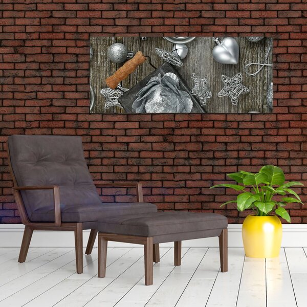 Slika - srebrni božićni ukrasi (120x50 cm)