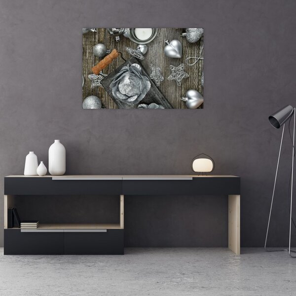 Slika - srebrni božićni ukrasi (90x60 cm)
