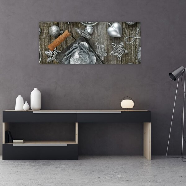 Slika - srebrni božićni ukrasi (120x50 cm)
