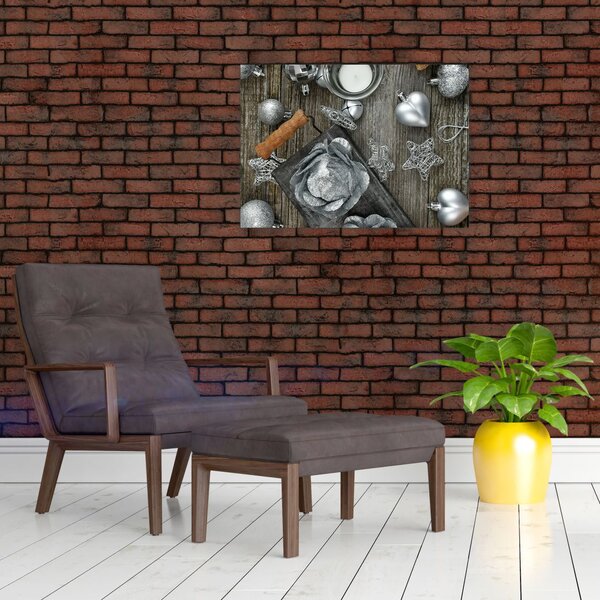 Slika - srebrni božićni ukrasi (70x50 cm)
