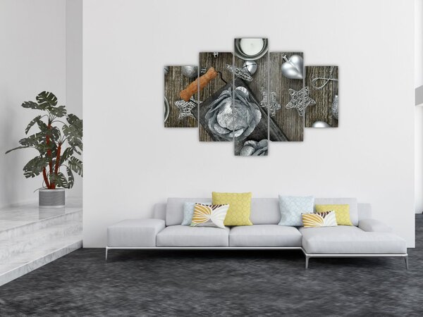 Slika - srebrni božićni ukrasi (150x105 cm)