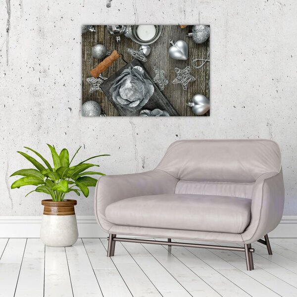Slika - srebrni božićni ukrasi (70x50 cm)