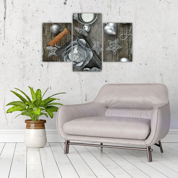 Slika - srebrni božićni ukrasi (90x60 cm)