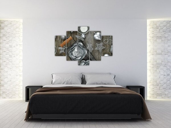 Slika - srebrni božićni ukrasi (150x105 cm)