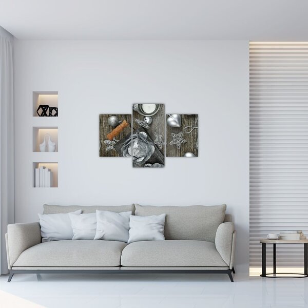 Slika - srebrni božićni ukrasi (90x60 cm)