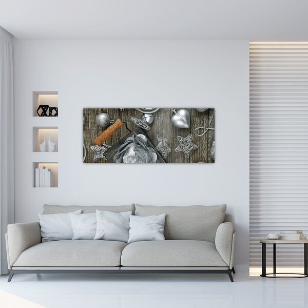 Slika - srebrni božićni ukrasi (120x50 cm)