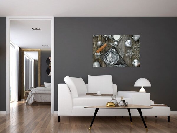 Slika - srebrni božićni ukrasi (90x60 cm)