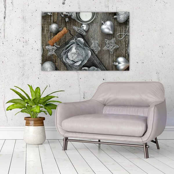 Slika - srebrni božićni ukrasi (90x60 cm)